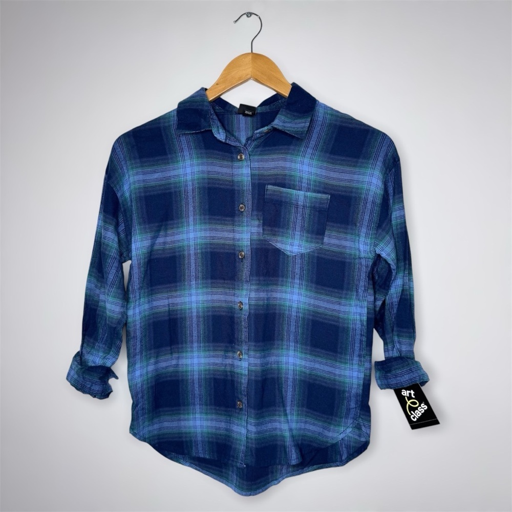 Art Class Kids Blue Plaid Shirt Boy Sz M (8)